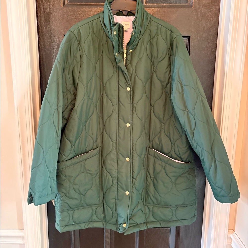 J. Crew Quilted Puffer Jacket in Forest Green
